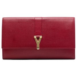 Pochette Saint Laurent Chyc Ligne en cuir texturé rouge