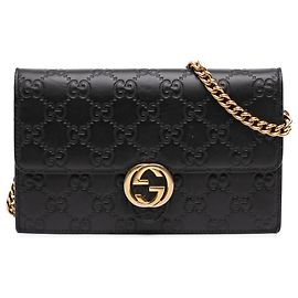 Portafoglio con catena Gucci Black Guccissima Interlocking G
