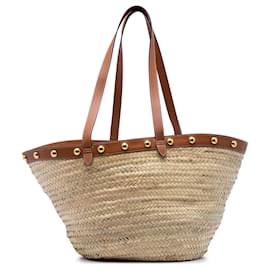 Celine Beige Large Raffia Classic Studded Panier Tote - Céline