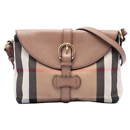 Bolso bandolera Burberry Brown Small House Check Canvas and Leather Horseshoe Milton