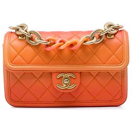 Chanel Orange Small Quilted Caviar Sunset On The Sea Flap