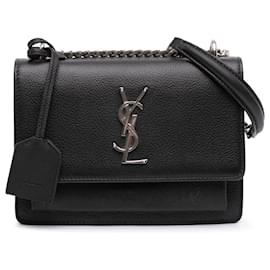Saint Laurent Black Small Grained Calfskin Monogram Sunset Crossbody