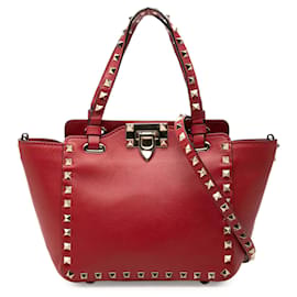 Bolso Satchel Trapeze Rockstud Valentino de piel de becerro granulada rojo mini