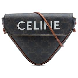 Celine Brown Triomphe Coated Canvas Logo Triangle Crossbody - Céline