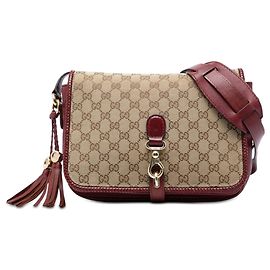 Borsa a tracolla Gucci Marrakech in canvas GG beige