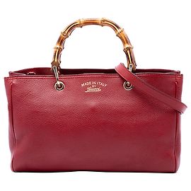 Bolsa Gucci Bamboo Shopper média em couro de bezerro vermelho