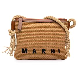 Marni Umhängetasche aus brauner Raffia mit Logo
