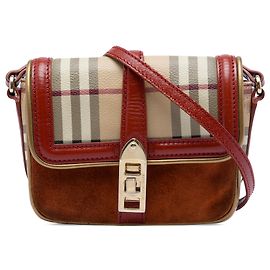 Sac bandoulière Burberry Berkeley Mini Haymarket Check en toile enduite beige et daim