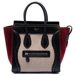 Céline Borsa Tote Luggage Celine Beige Micro Tricolor in lana cotta e pelle di vitello