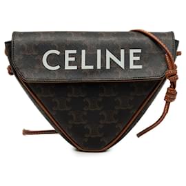 Celine Brown Triomphe Coated Canvas Logo Triangle Crossbody - Céline
