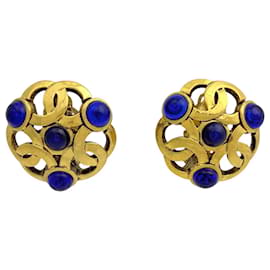 Orecchini a clip Chanel dorati con pietra colorata