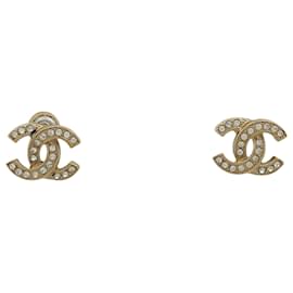 Orecchini a lobo Chanel placcati in oro con strass