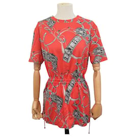 VESTIDO TÚNICA HERMES ESTAMPADO M 40 EN ALGODÓN ROJO - Hermès