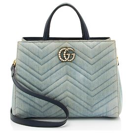 Tote Small Gucci Matelasse Denim Pearl GG Marmont