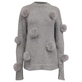 Jersey de punto Tibi adornado con pompones de piel en lana de alpaca gris