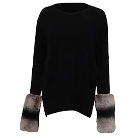Izaak Azanei Pullover mit Pelzbesatz an den Bündchen aus schwarzer Merinowolle - Autre Marque
