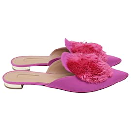 Aquazzura Powder Puff Mules mit Pompons aus rosa Satin