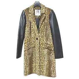 Autre Marque Abrigo de lana leopardo con mangas de piel de cordero Milly