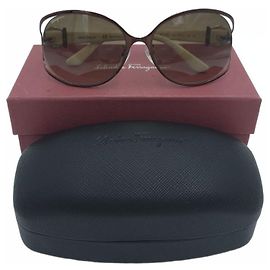 Salvatore Ferragamo Gafas de sol para mujer Crystal Decorative Brown Ivory
