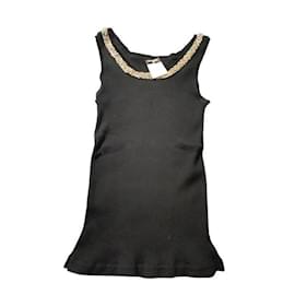 Camiseta de tirantes Chanel negra de algodón con perlas