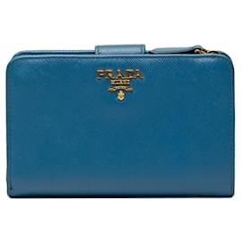 Prada Bi-fold Portemonnaie aus blauem Saffiano-Leder