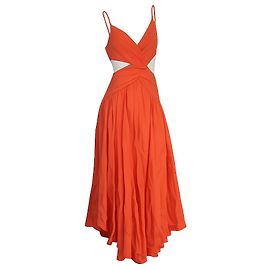 Zimmermann Coral Orange Linen Cutout V-Neck Midi Dress