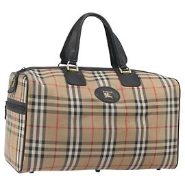 Bolso Boston Burberrys Nova Check Canvas Beige Gold Auth 191064