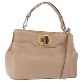 Bulgari Borsa a mano BVLGARI in pelle 2way Beige tono oro Auth BA14579A