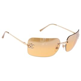CHANEL COCO Mark Sunglasses metal Gold Tone CC Auth 193597V - Chanel