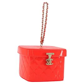 Borsa Vanity CHANEL Matelasse Pelle verniciata Orange Gold CC Auth bs36656SAM - Chanel