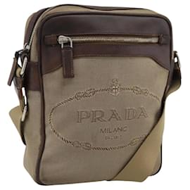 Borsa a Tracolla PRADA Canvas Beige Silver Auth bs36669