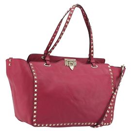 Borsa Tote VALENTINO Studs in pelle 2way Rosa Tono Oro Auth BA14571