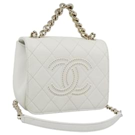 Bolso de hombro CHANEL Matelasse con cadena de piel de cordero 2way White Gold CC Auth 193425SAM