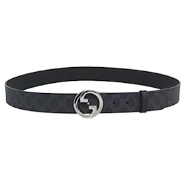GUCCI GG Supreme Interlocking G Belt PVC 53.1"" Black 703147 Auth BA14141V Gürtel