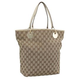 Borsa Tote GUCCI GG Canvas Beige Tono Oro 120836 Auth BA14589