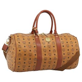 MCM Vicetos Boston Bag PVC Leather 2way Brown Gold Tone Auth ka5503A Tasche