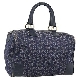 Céline Borsa a mano CELINE C Sulky Canvas Navy Gold Tone Auth gh2303