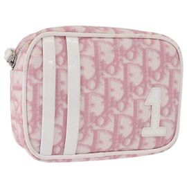 Pouch Christian Dior Trotter Canvas PVC Rosa Argento Auth bs36488
