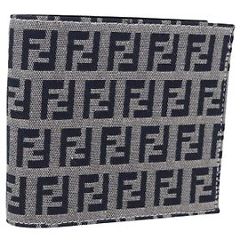 FENDI Zucchino Canvas Bifold Wallet Navy Auth 194127M