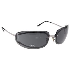 CARTIER Sunglasses Metal Black Silver Auth bs36462V