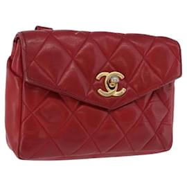 Borsa vita CHANEL Matelasse in pelle d'agnello rossa e oro CC Auth BA14212