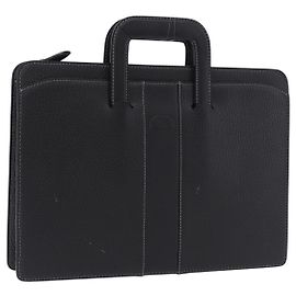 Borsa da lavoro BURBERRY in pelle nera e argento Auth ka5555A