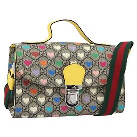 GUCCI GG Supreme Shoulder Bag PVC 2way Beige Silver 525515 Auth 194662M