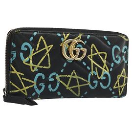 GUCCI GG Marmont Ghost Long Wallet Leather Black Gold 448087 Auth 193436A