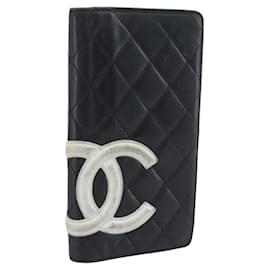 Portafoglio lungo CHANEL Matelasse Cambon Line in pelle nera e argento CC Auth bs36564
