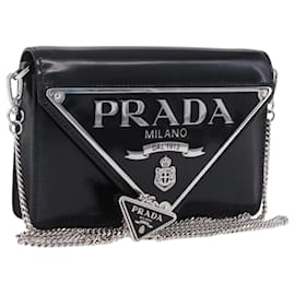 Borsa a tracolla con catena PRADA Pelle verniciata Black Silver Auth 195563SAV