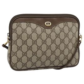 Borsa a Tracolla GUCCI GG Supreme PVC Pelle Beige Tono Oro 97 02 068 Auth gh2253