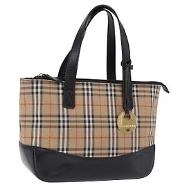 Borsa a mano BURBERRY Nova Check Canvas Beige Gold Auth 192505