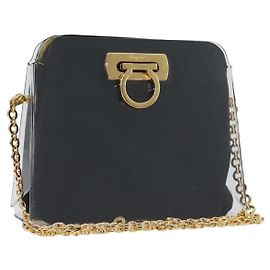Borsa a tracolla Salvatore Ferragamo Gancini Chain in plastica Clear Gold Auth 193918A