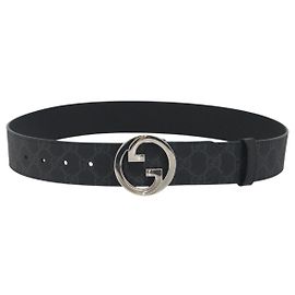 GUCCI GG Supreme Interlocking G Belt PVC 37.4"" Black 703147 Auth BA14140V Gürtel